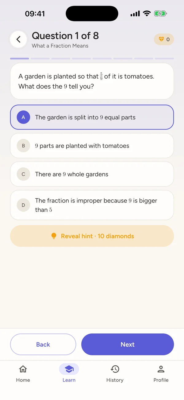A quiz question with one answer selected
